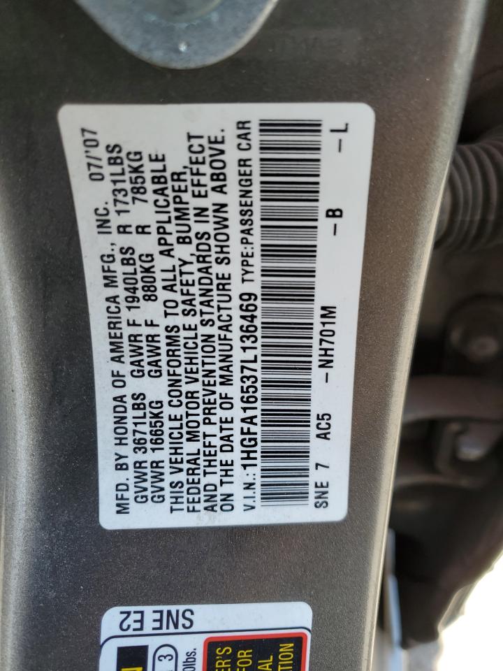 1HGFA16537L136469 2007 Honda Civic Lx