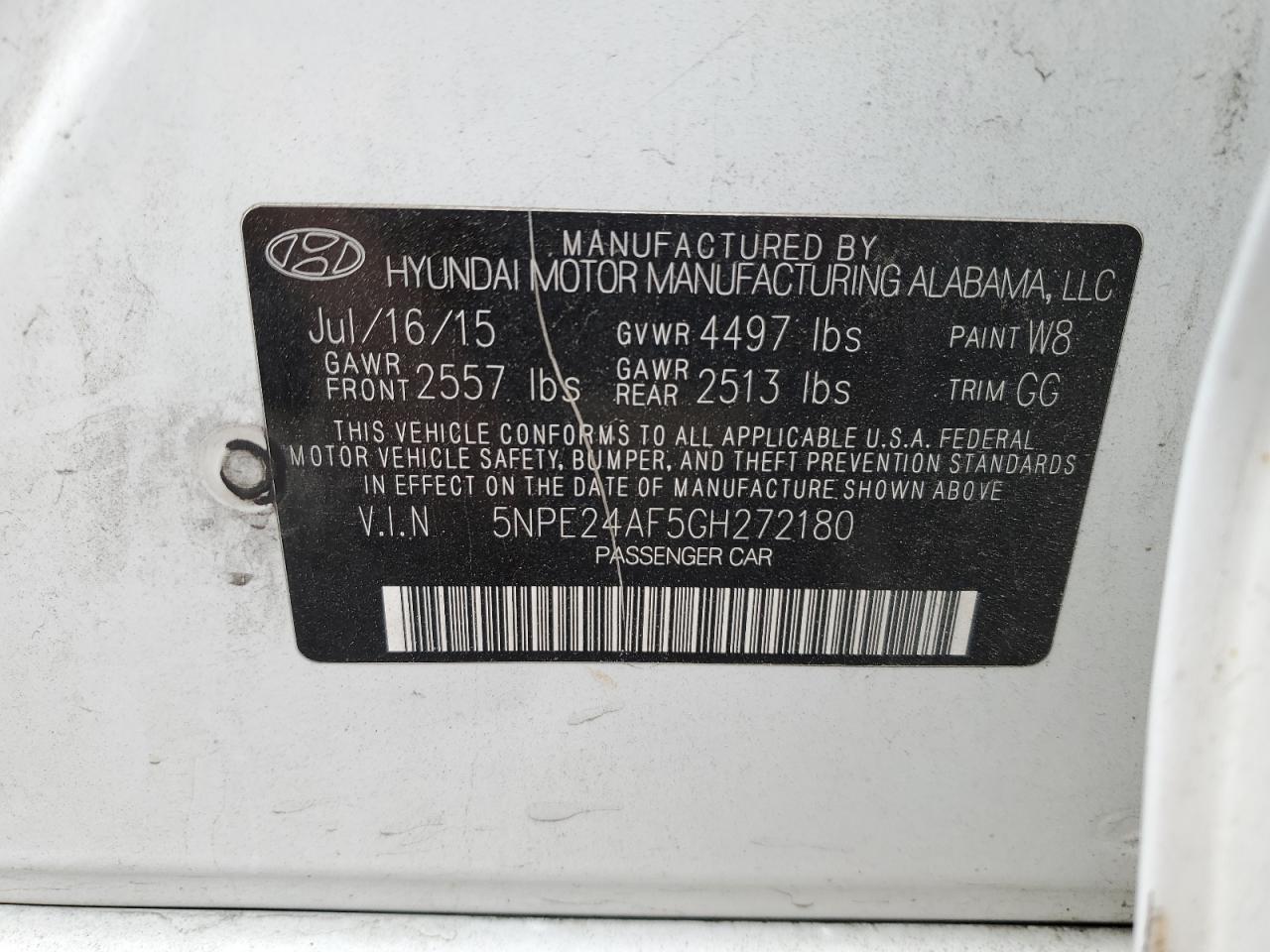 5NPE24AF5GH272180 2016 Hyundai Sonata Se