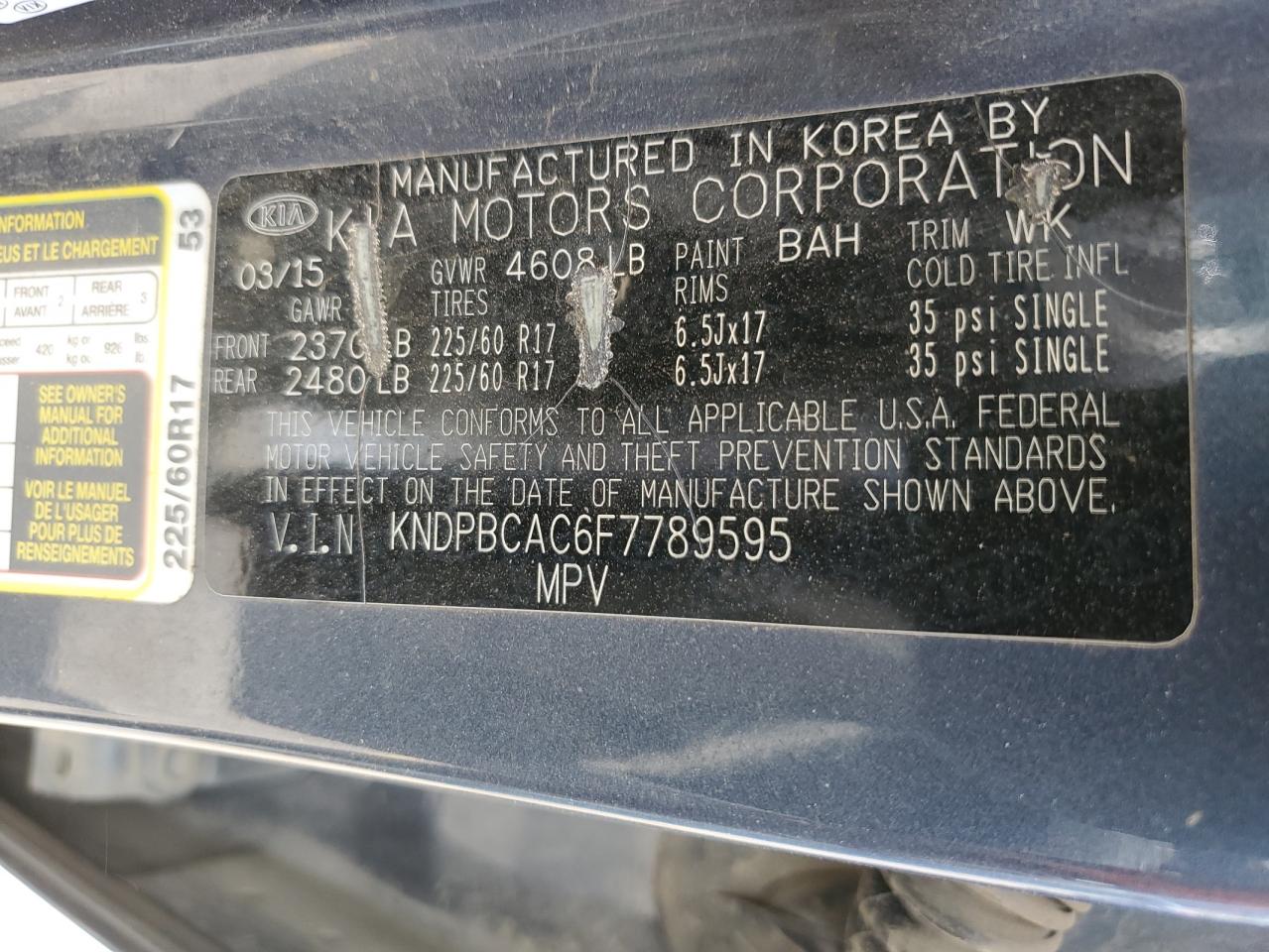 KNDPBCAC6F7789595 2015 Kia Sportage Lx