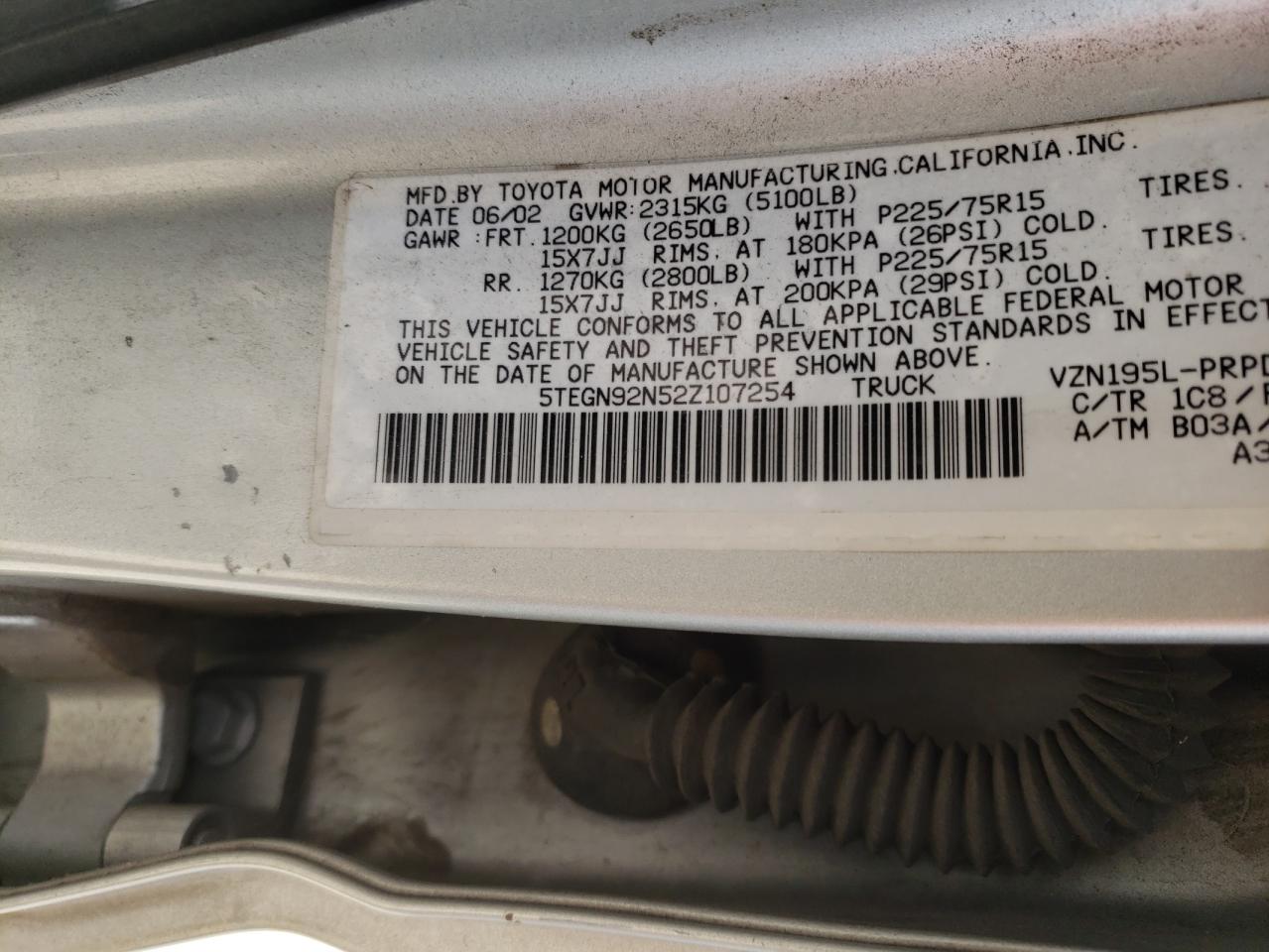 5TEGN92N52Z107254 2002 Toyota Tacoma Double Cab Prerunner