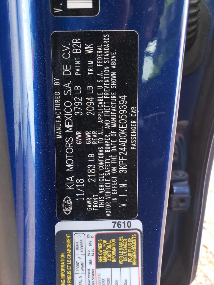 3KPF24AD0KE059394 2019 Kia Forte Fe