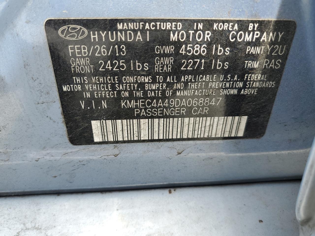 KMHEC4A49DA068847 2013 Hyundai Sonata Hybrid