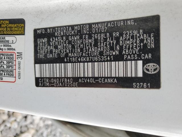 2007 Toyota Camry Ce VIN: 4T1BE46K87U653541 Lot: 58039634