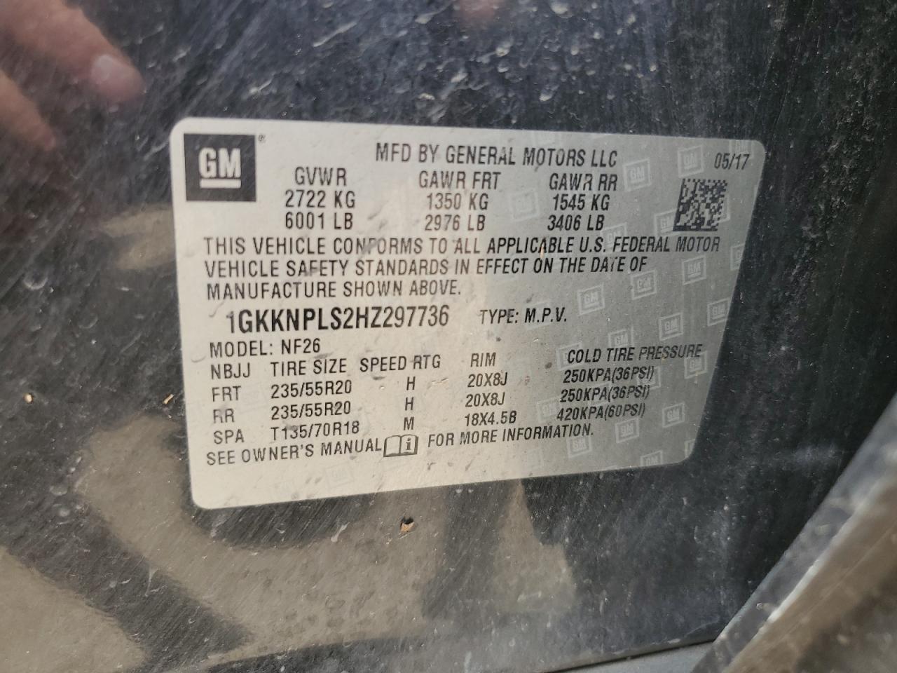 1GKKNPLS2HZ297736 2017 GMC Acadia Denali