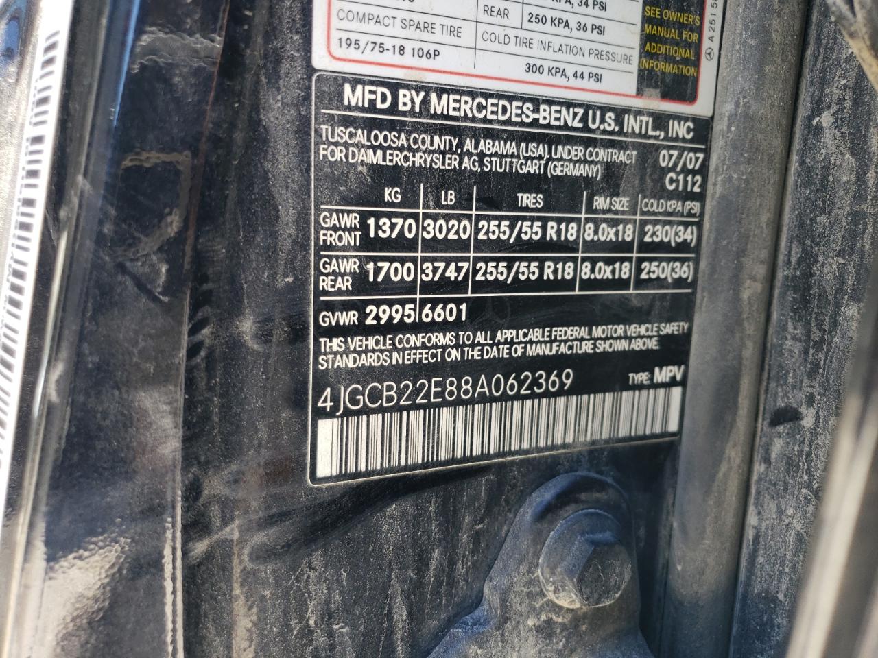 4JGCB22E88A062369 2008 Mercedes-Benz R 320 Cdi