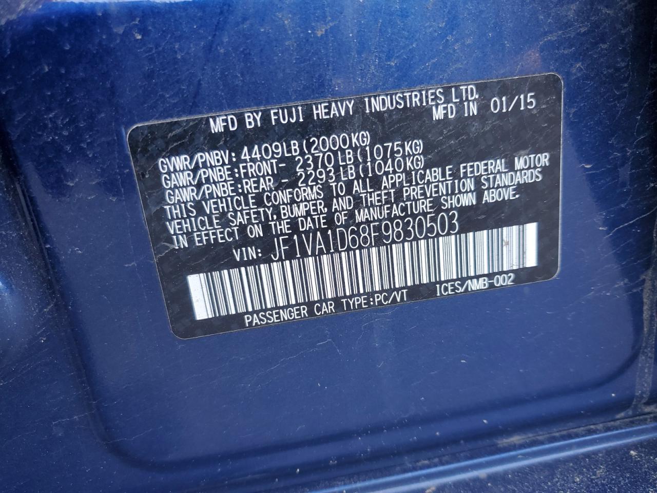 JF1VA1D68F9830503 2015 Subaru Wrx Premium