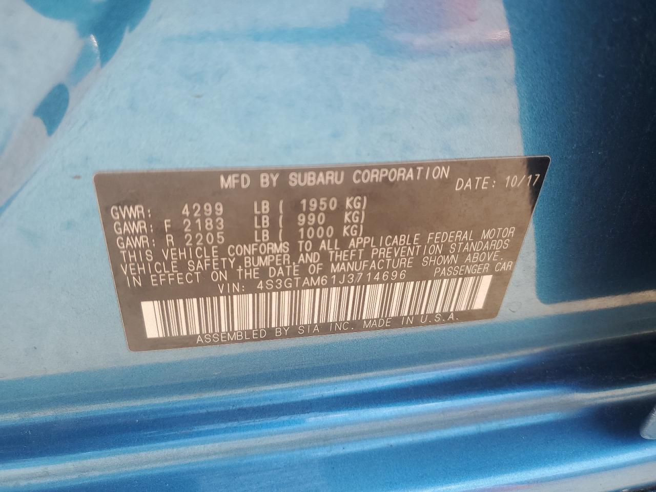 4S3GTAM61J3714696 2018 Subaru Impreza Sport