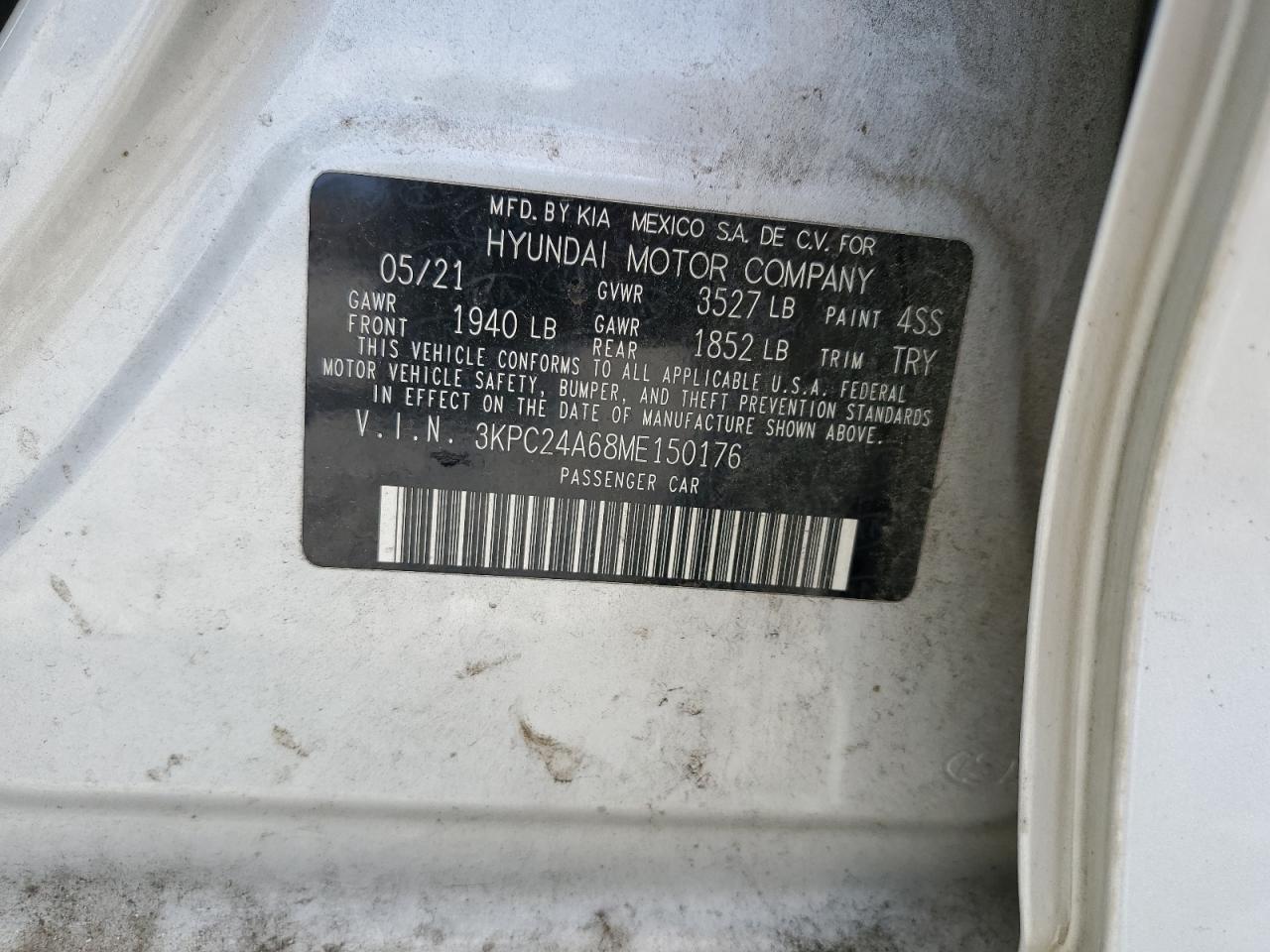 3KPC24A68ME150176 2021 Hyundai Accent Se