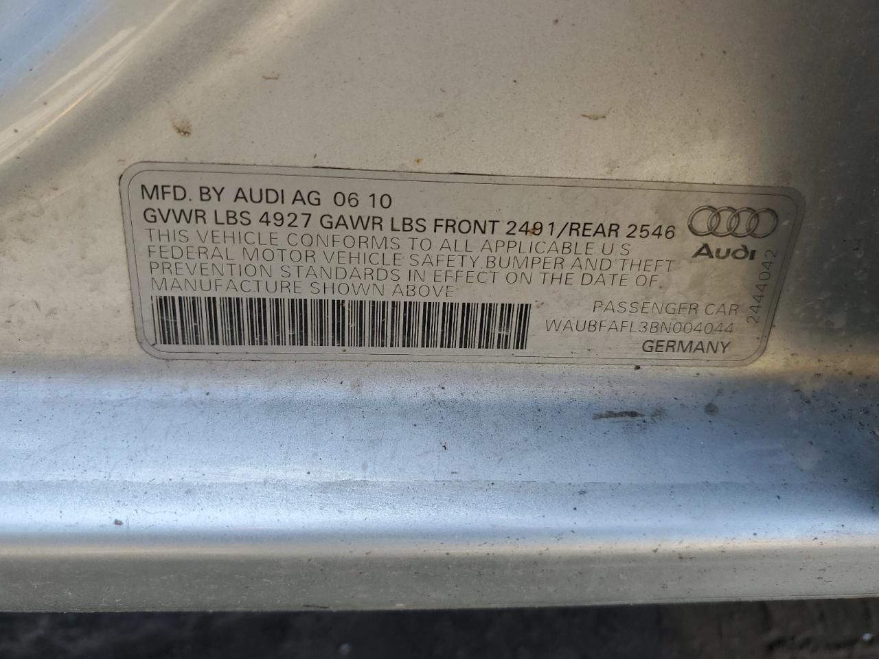 WAUBFAFL3BN004044 2011 Audi A4 Premium