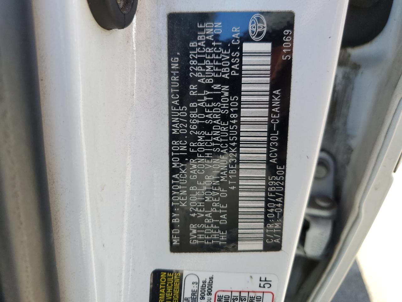 4T1BE32K45U548105 2005 Toyota Camry Le