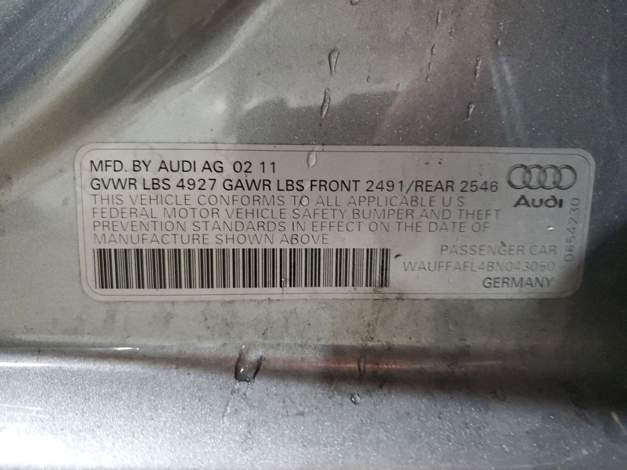 WAUFFAFL4BN043050 2011 Audi A4 Premium Plus