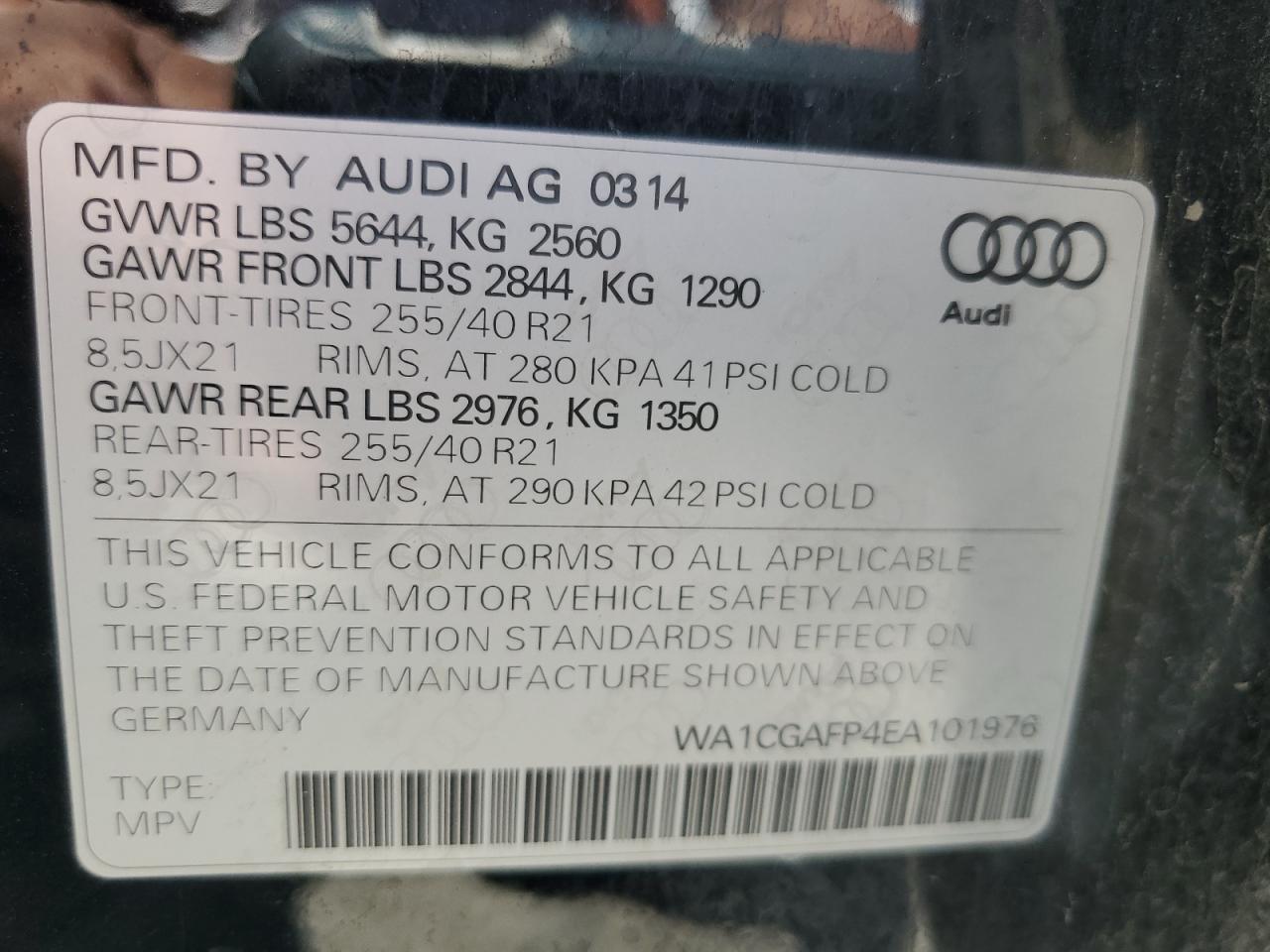 WA1CGAFP4EA101976 2014 Audi Sq5 Premium Plus