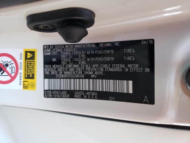 2016 Toyota Highlander Limited VIN: 5TDDKRFH7GS286496 Lot: 60144824