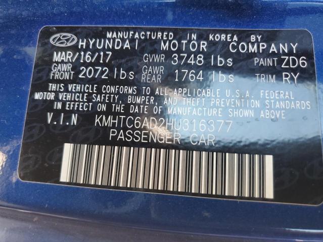 2017 Hyundai Veloster VIN: KMHTC6AD2HU316377 Lot: 57313764