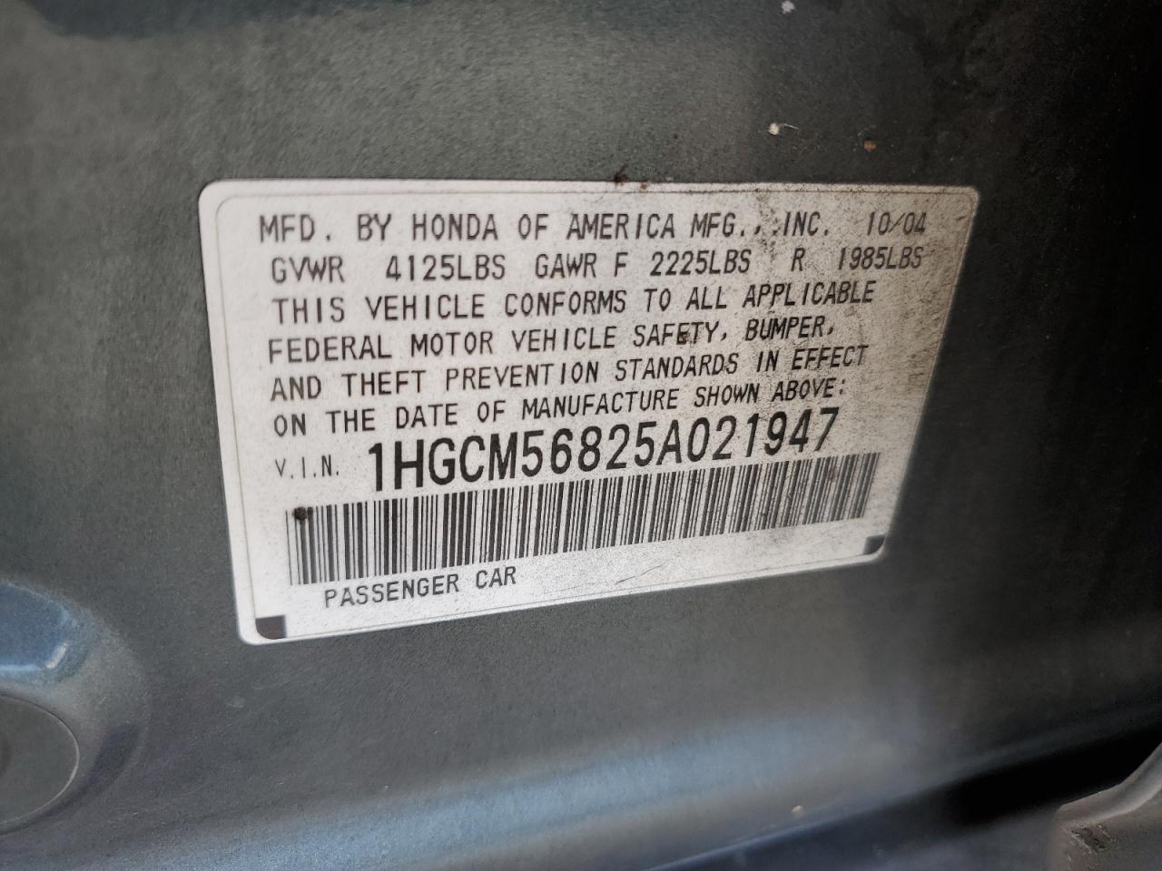 1HGCM56825A021947 2005 Honda Accord Ex