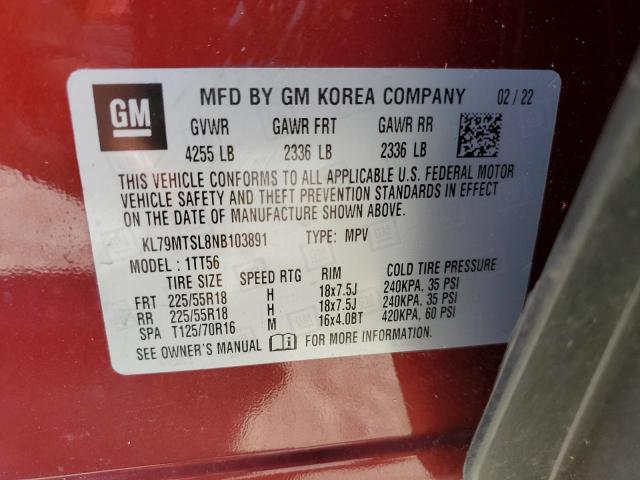 2022 Chevrolet Trailblazer Rs VIN: KL79MTSL8NB103891 Lot: 58063004