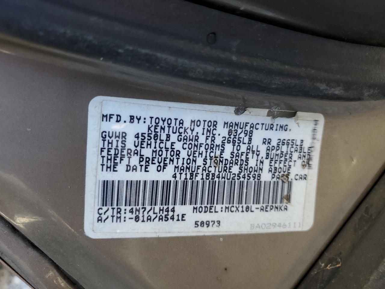 4T1BF18B4WU254598 1998 Toyota Avalon Xl