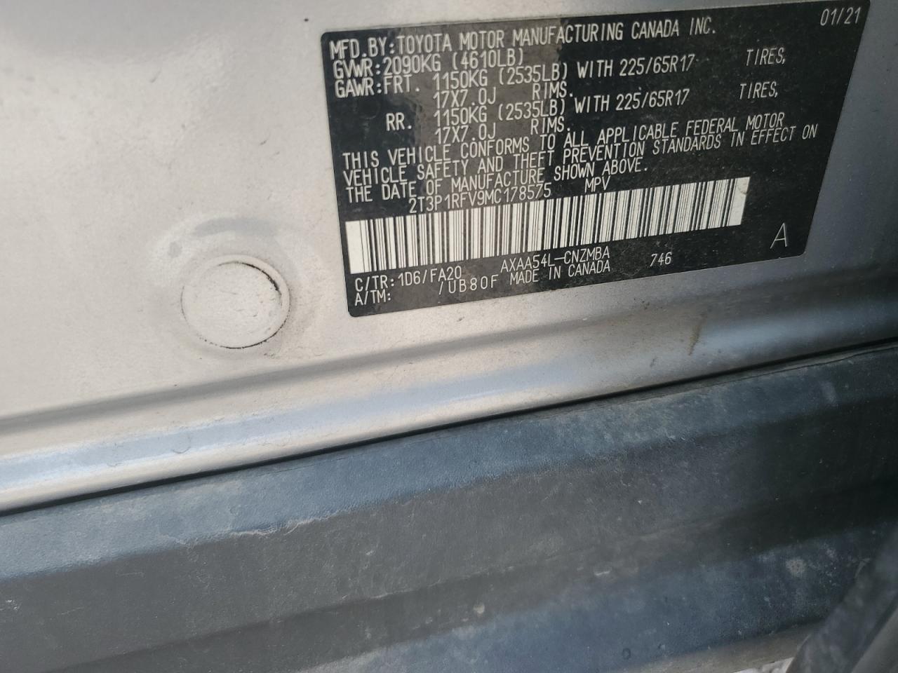 2T3P1RFV9MC178575 2021 Toyota Rav4 Xle