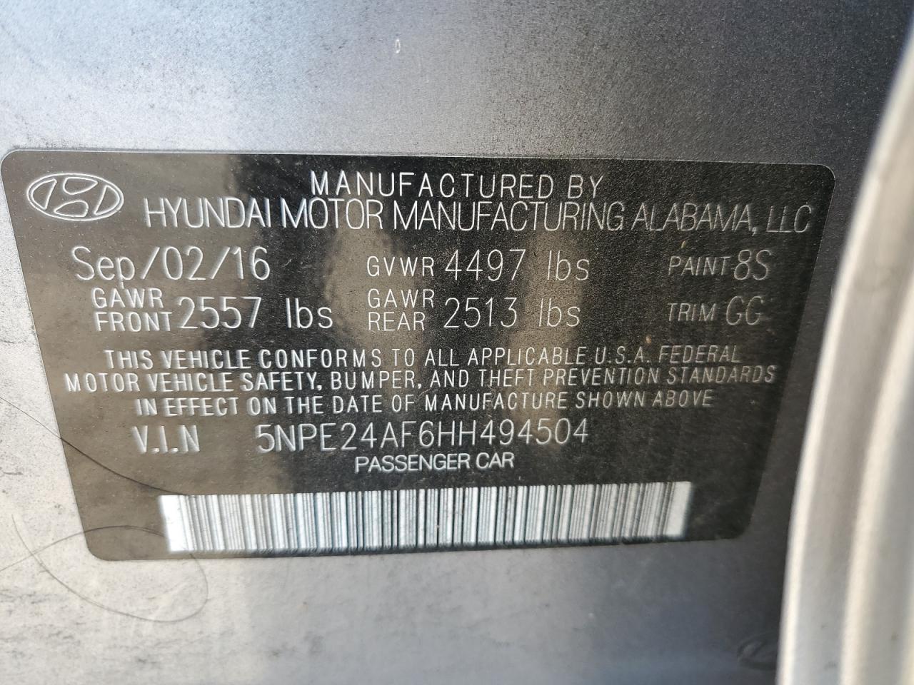 5NPE24AF6HH494504 2017 Hyundai Sonata Se