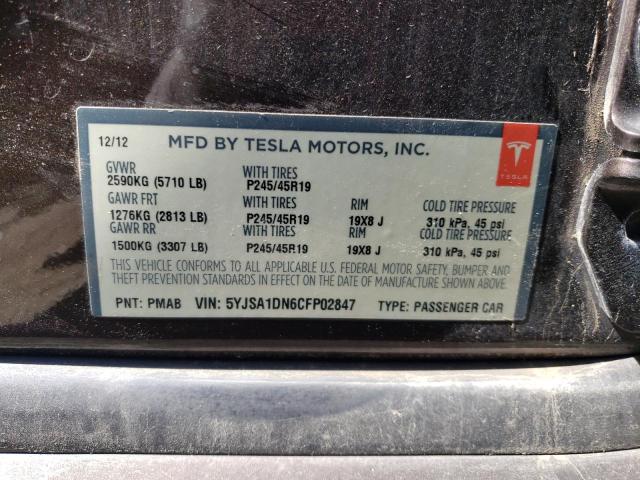 2012 Tesla Model S VIN: 5YJSA1DN6CFP02847 Lot: 57724614