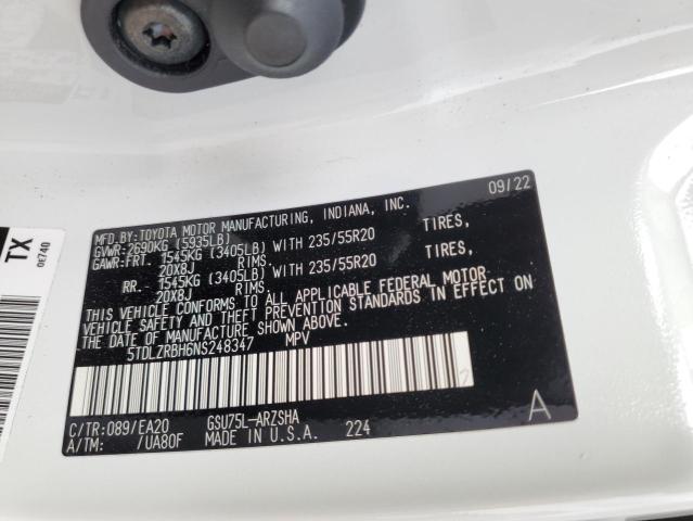 2022 Toyota Highlander Xse VIN: 5TDLZRBH6NS248347 Lot: 59883194