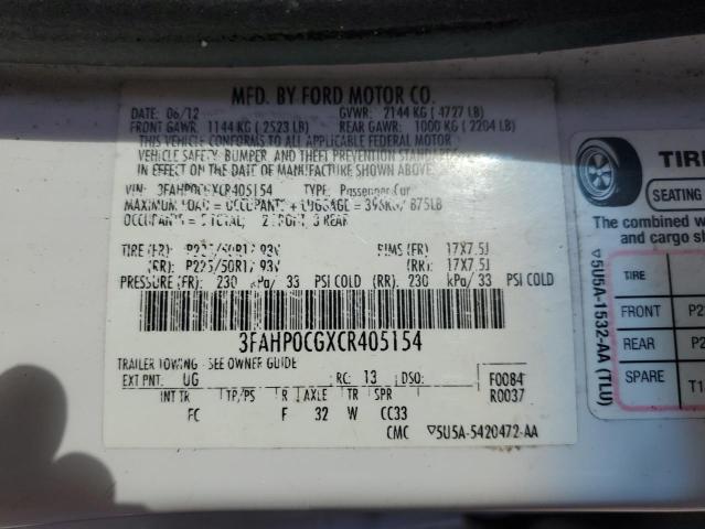 2012 Ford Fusion Sel VIN: 3FAHP0CGXCR405154 Lot: 57081424