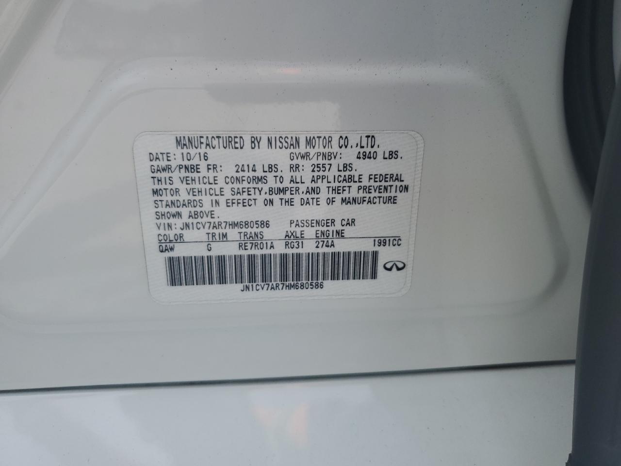 JN1CV7AR7HM680586 2017 Infiniti Q50 Base