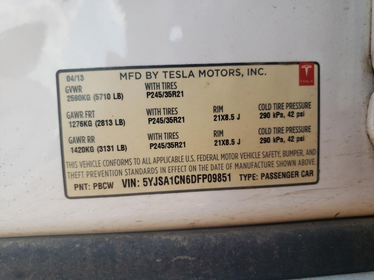 5YJSA1CN6DFP09851 2013 Tesla Model S