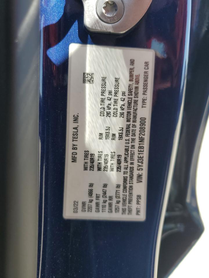 5YJ3E1EB1NF208900 2022 Tesla Model 3