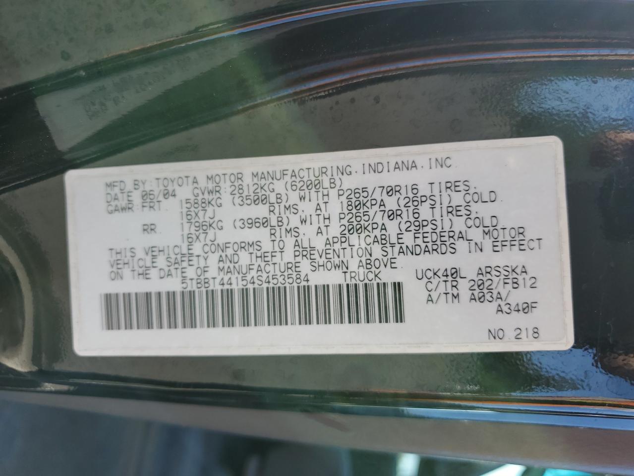 5TBBT44154S453584 2004 Toyota Tundra Access Cab Sr5