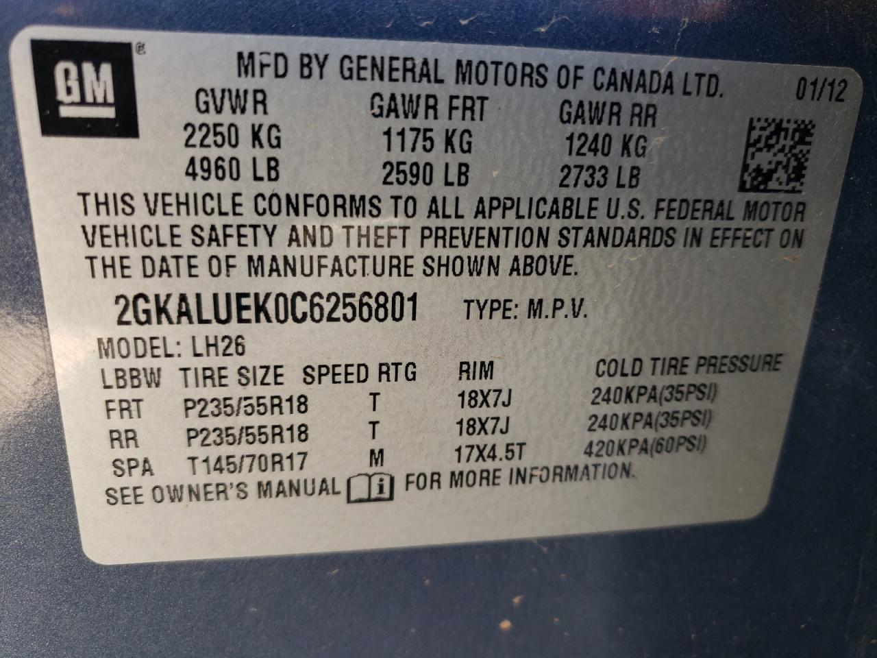 2GKALUEK0C6256801 2012 GMC Terrain Slt