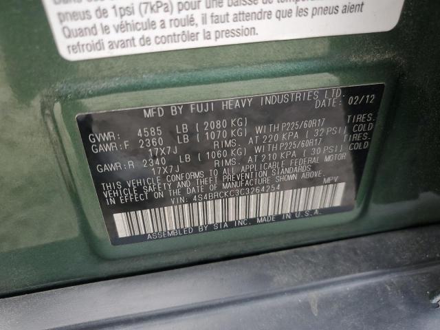 2012 Subaru Outback 2.5I Limited VIN: 4S4BRCKC3C3264254 Lot: 59464664