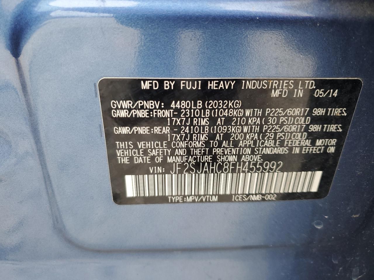 JF2SJAHC8FH455992 2015 Subaru Forester 2.5I Limited