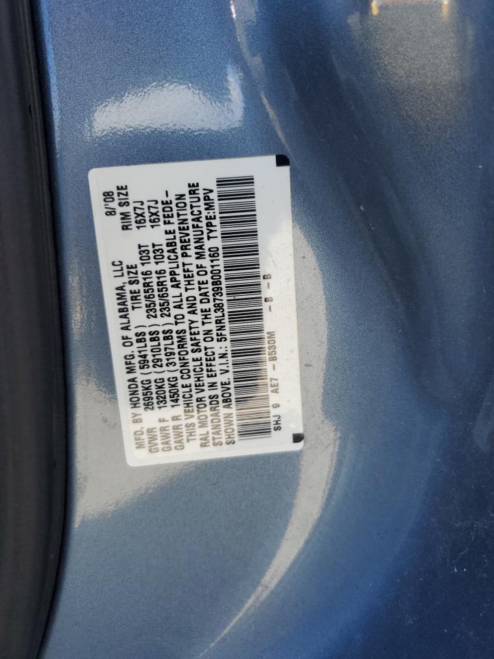 5FNRL38739B001160 2009 Honda Odyssey Exl