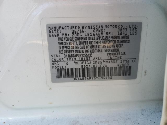 2016 Nissan Sentra S VIN: 3N1AB7AP7GY295135 Lot: 59281284