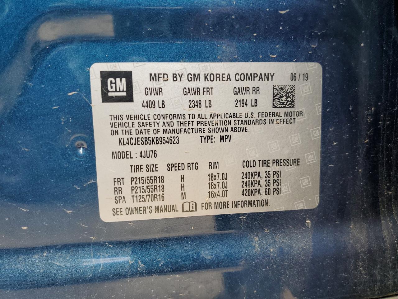 KL4CJESB5KB954623 2019 Buick Encore Preferred