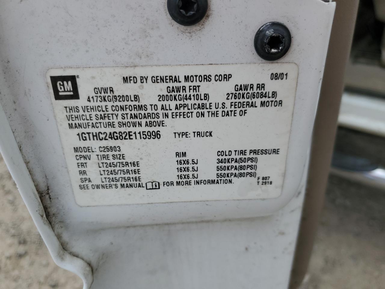 1GTHC24G82E115996 2002 GMC Sierra C2500 Heavy Duty