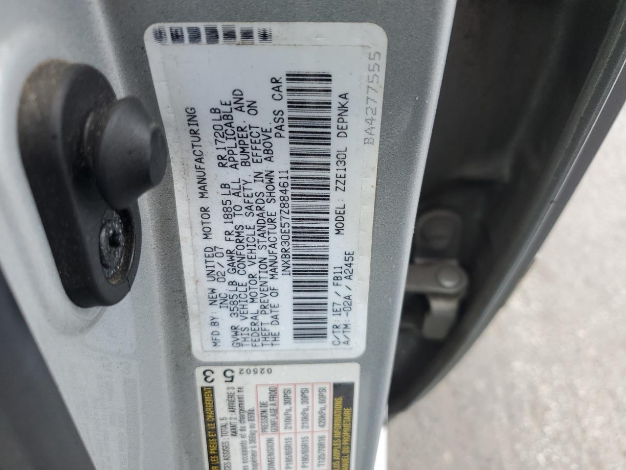 1NXBR30E57Z884611 2007 Toyota Corolla Ce