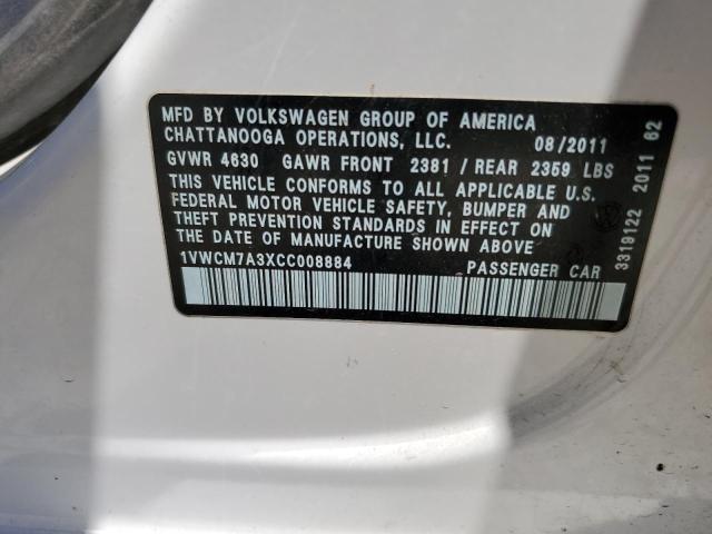 2012 Volkswagen Passat Sel VIN: 1VWCM7A3XCC008884 Lot: 60259784