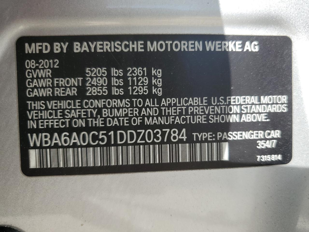 WBA6A0C51DDZ03784 2013 BMW 640 I