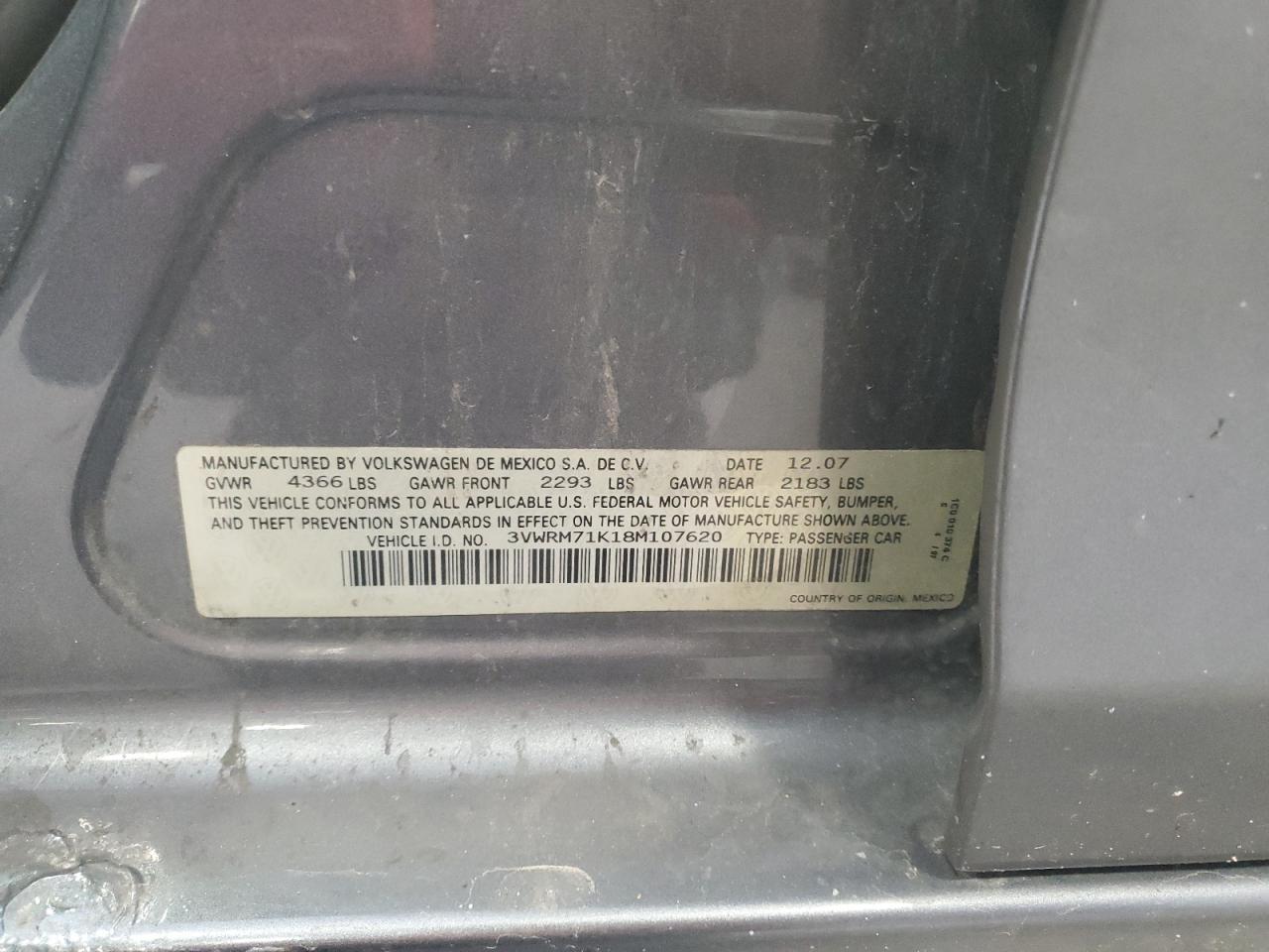 3VWRM71K18M107620 2008 Volkswagen Jetta Se