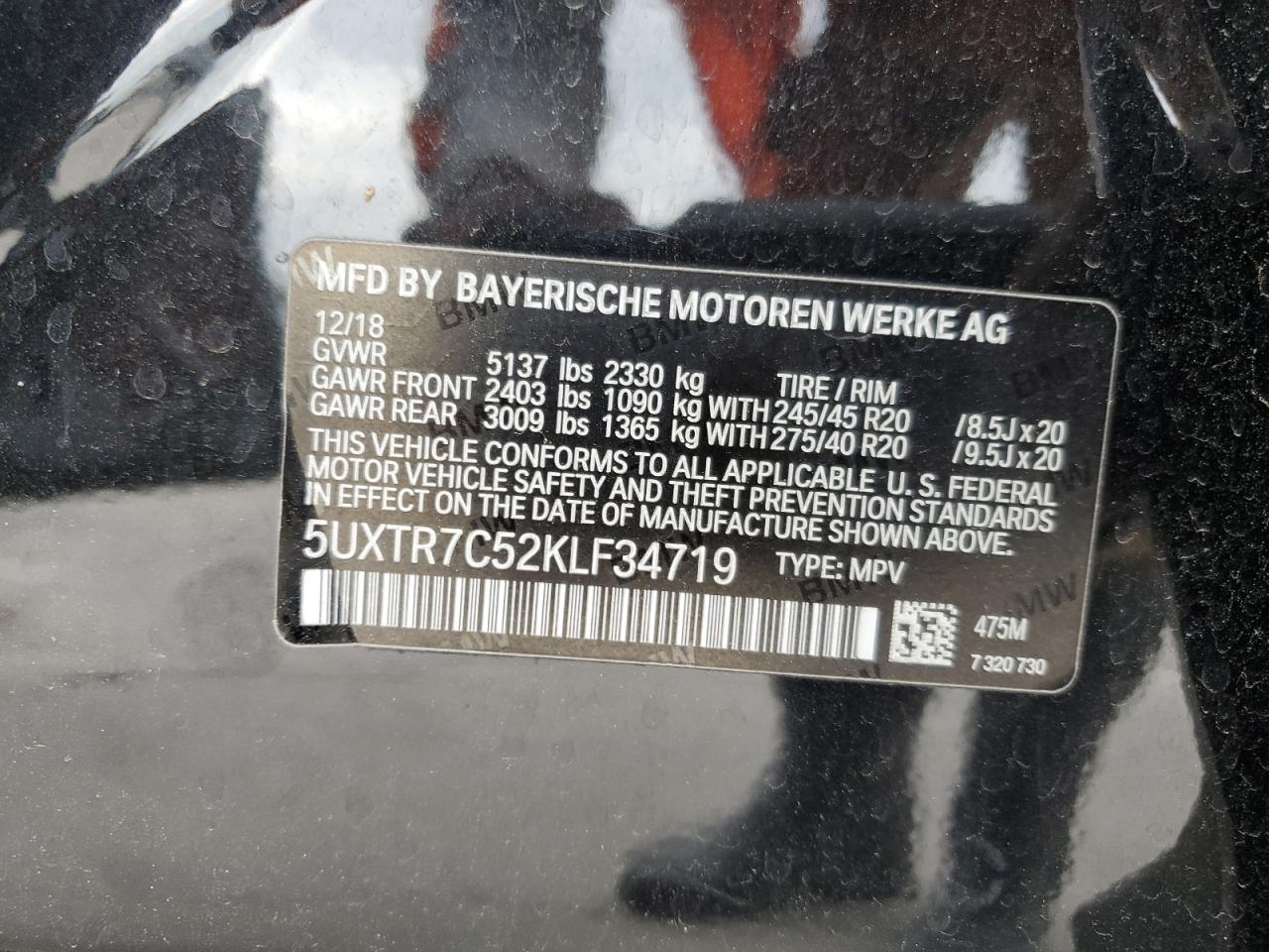 5UXTR7C52KLF34719 2019 BMW X3 Sdrive30I
