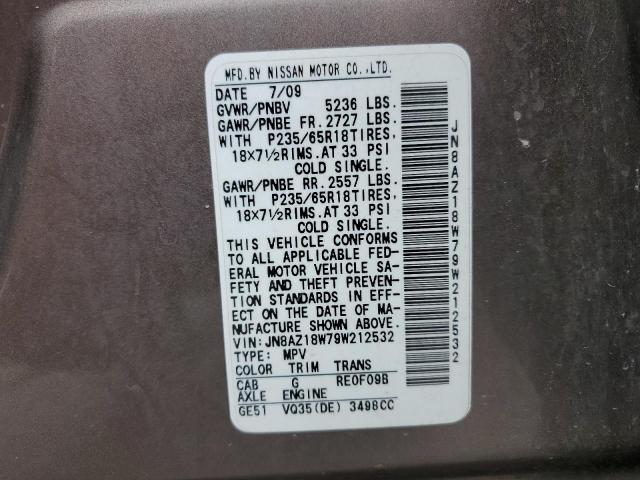 2009 Nissan Murano S VIN: JN8AZ18W79W212532 Lot: 60189604