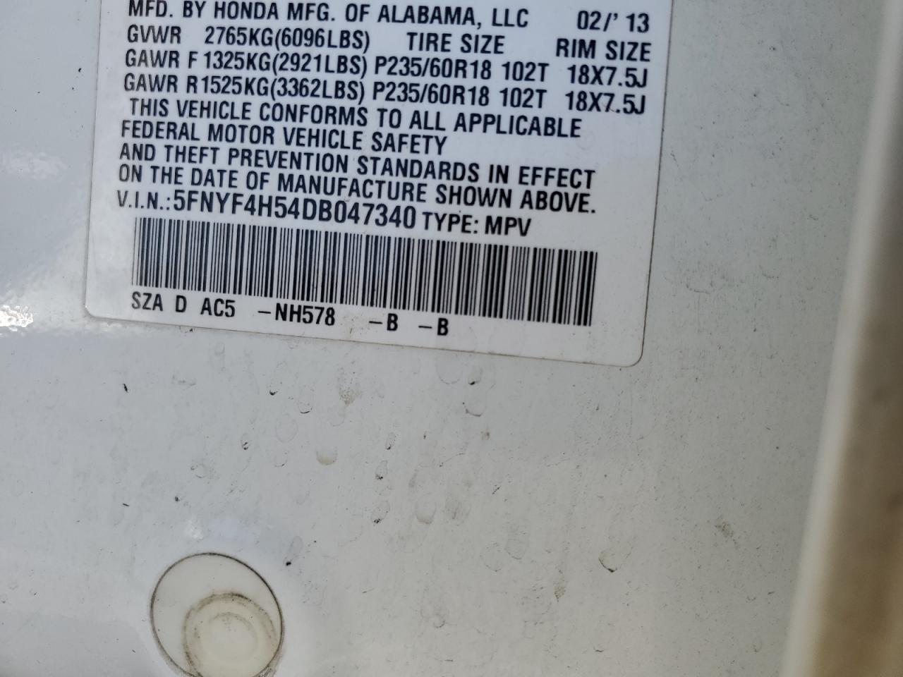 5FNYF4H54DB047340 2013 Honda Pilot Exl