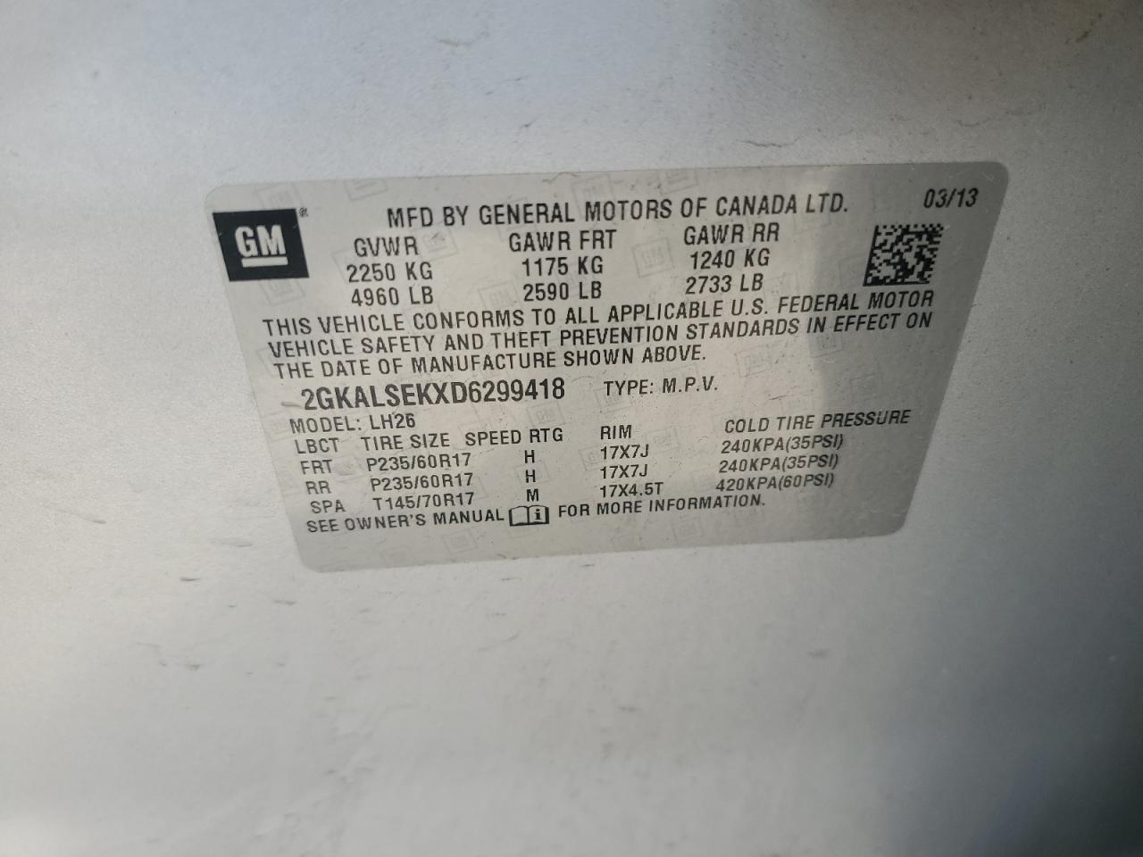 2GKALSEKXD6299418 2013 GMC Terrain Sle
