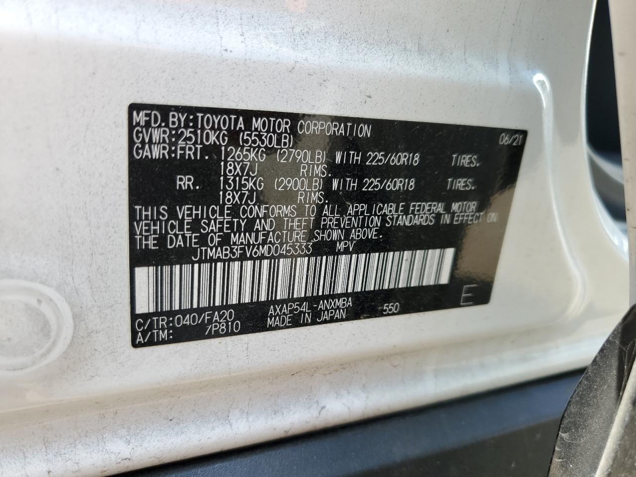 JTMAB3FV6MD045333 2021 Toyota Rav4 Prime Se