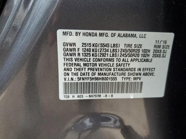 2017 Honda Pilot Touring VIN: 5FNYF5H96HB001555 Lot: 59362684
