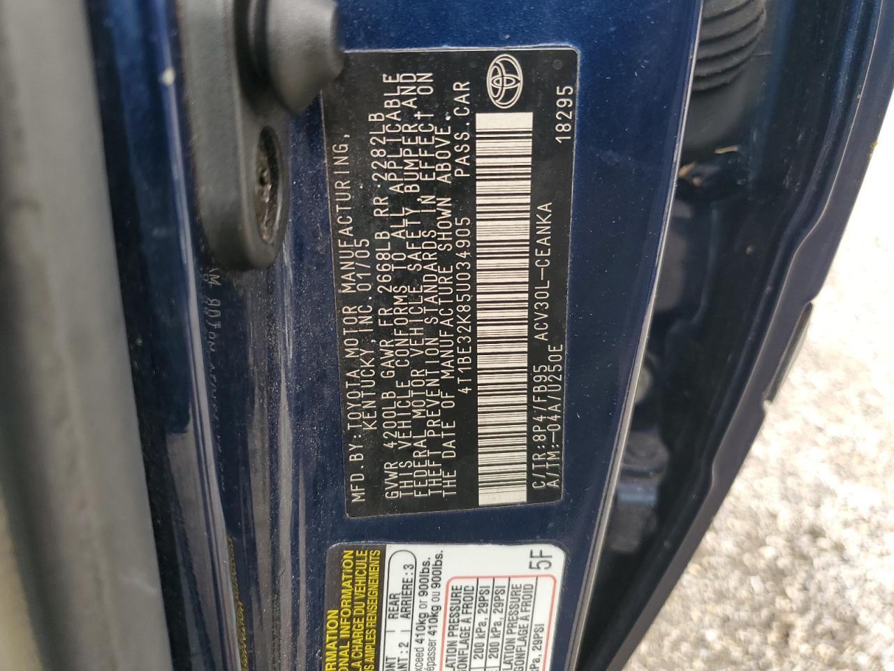 4T1BE32K85U034905 2005 Toyota Camry Le