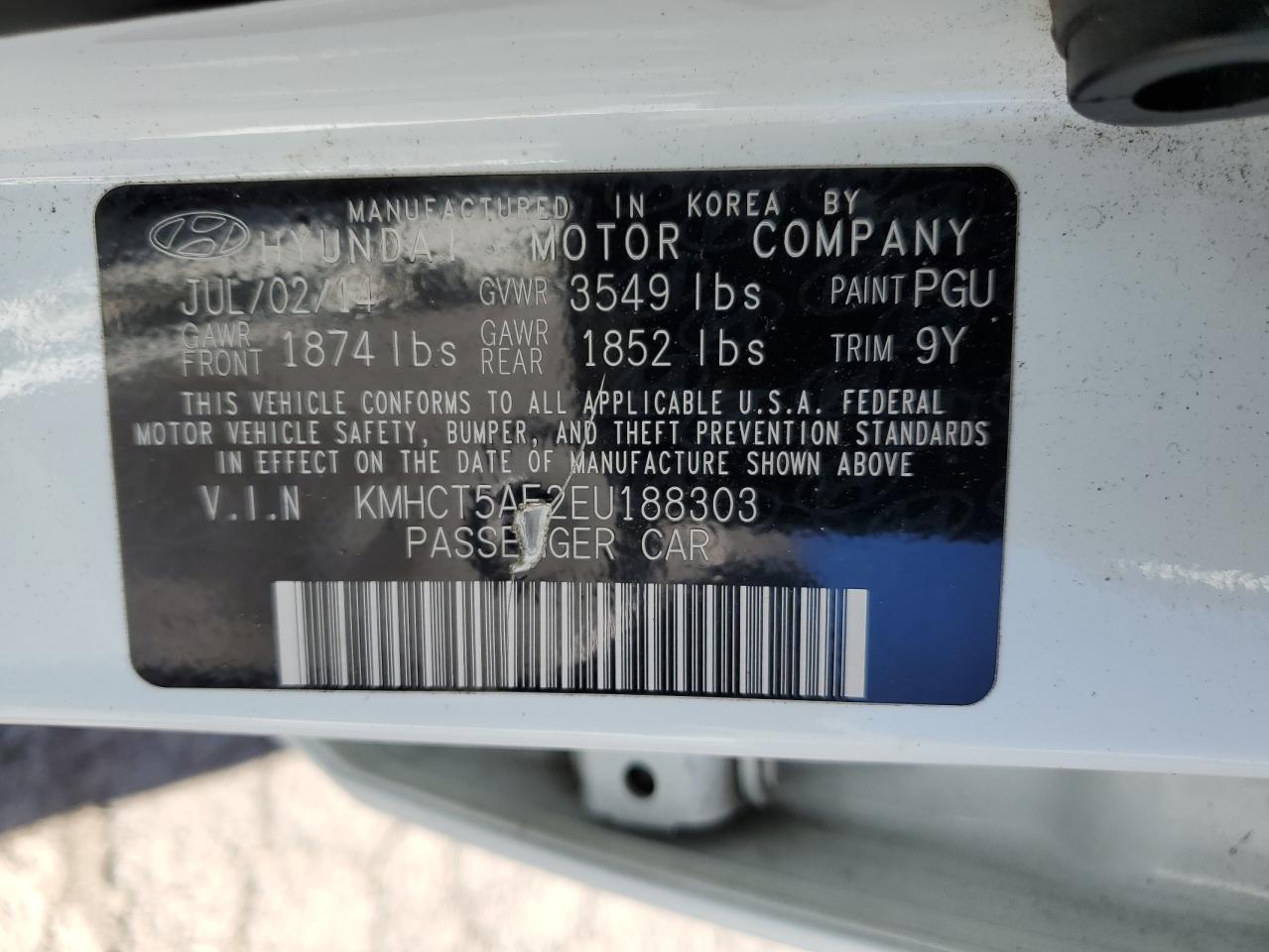 KMHCT5AE2EU188303 2014 Hyundai Accent Gls