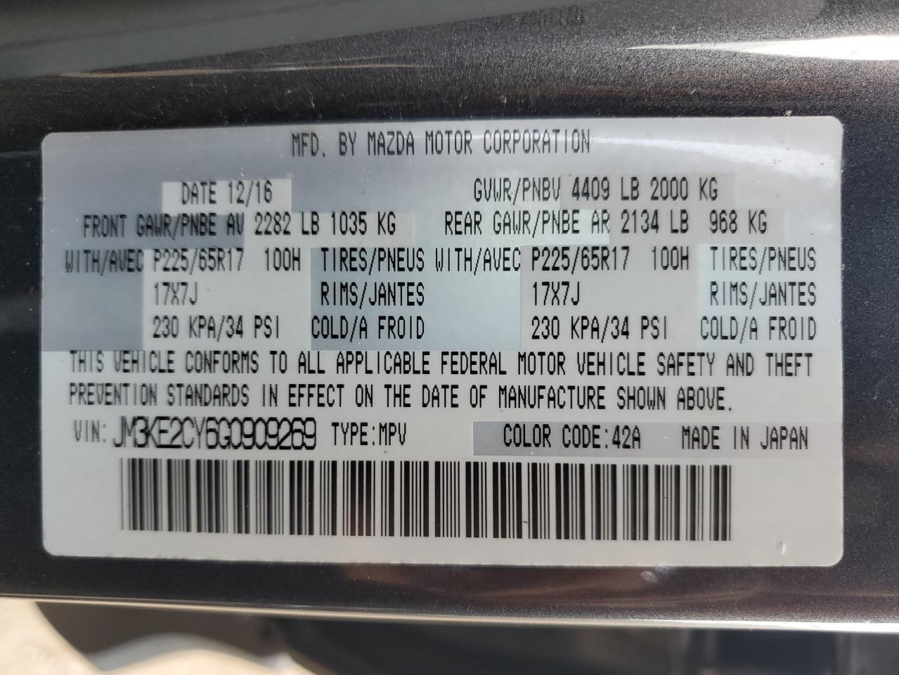 JM3KE2CY6G0909269 2016 Mazda Cx-5 Touring